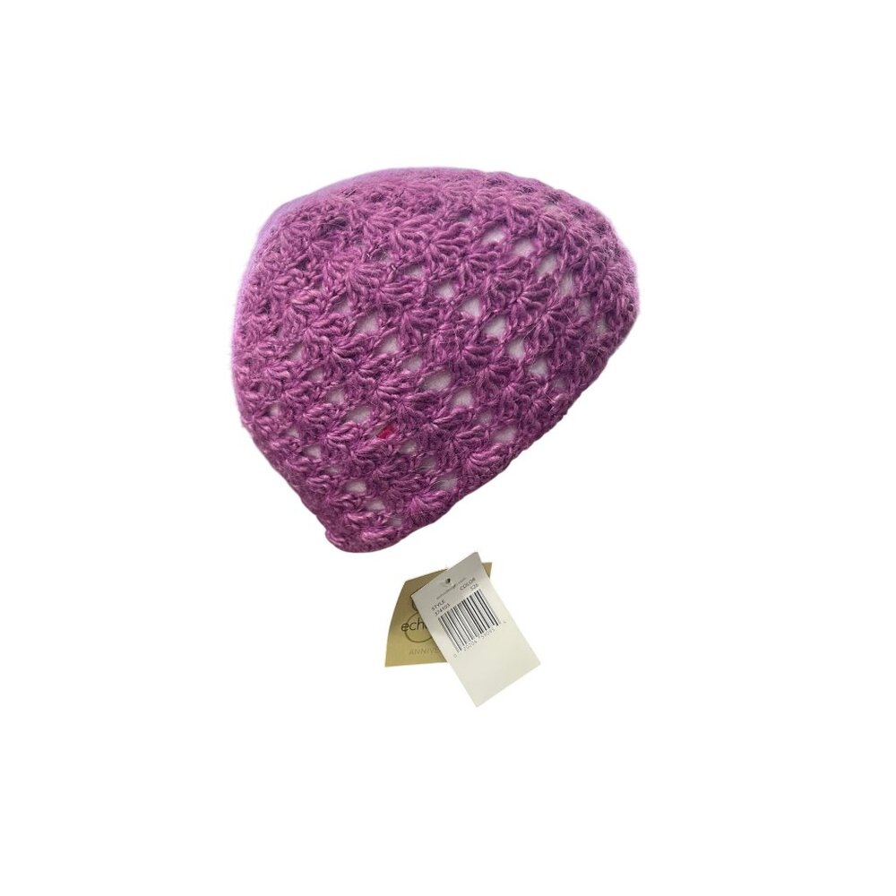 Echo Design Beanie Hat Wool Alpaca Purple Crochet Knit Rose Accent Womens NEW - Picture 4 of 9